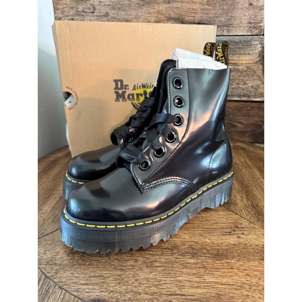 Dr. Martens Molly Black Buttero Leather Platform Ribbon Lace Boots US 11 lady